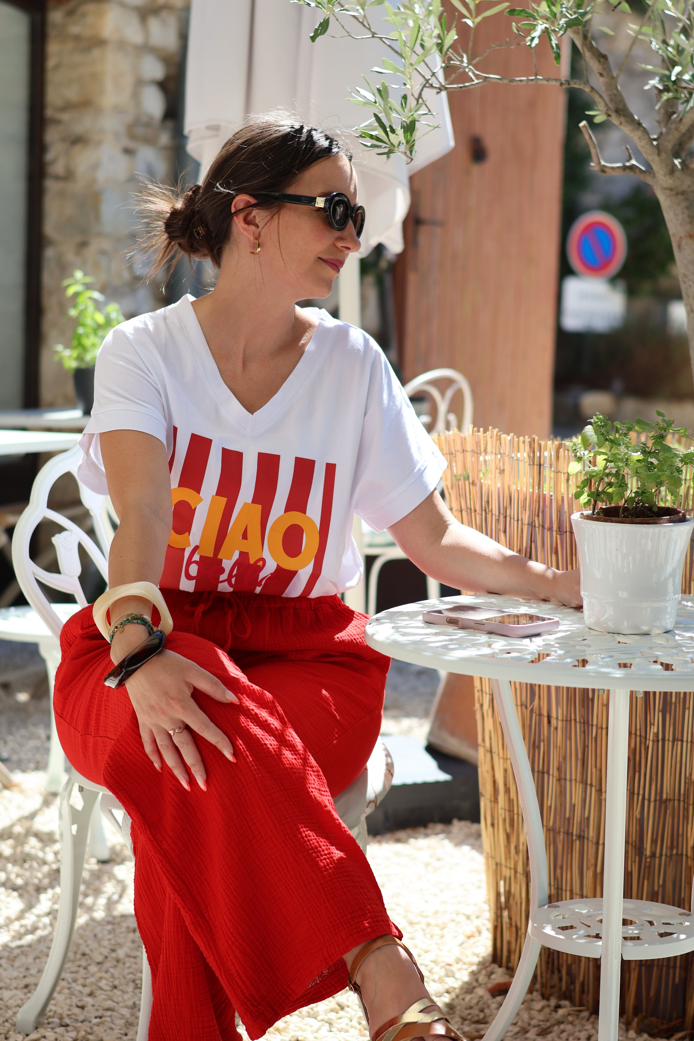 Pantalon LORI Gaze De Coton Rouge