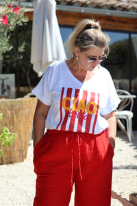T-Shirt col V CIAO BELLA Rouge Belle Taille