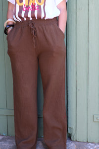 Pantalon LORI Gaze De Coton Marron