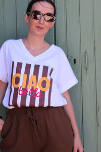 T-Shirt col V CIAO BELLA Marron