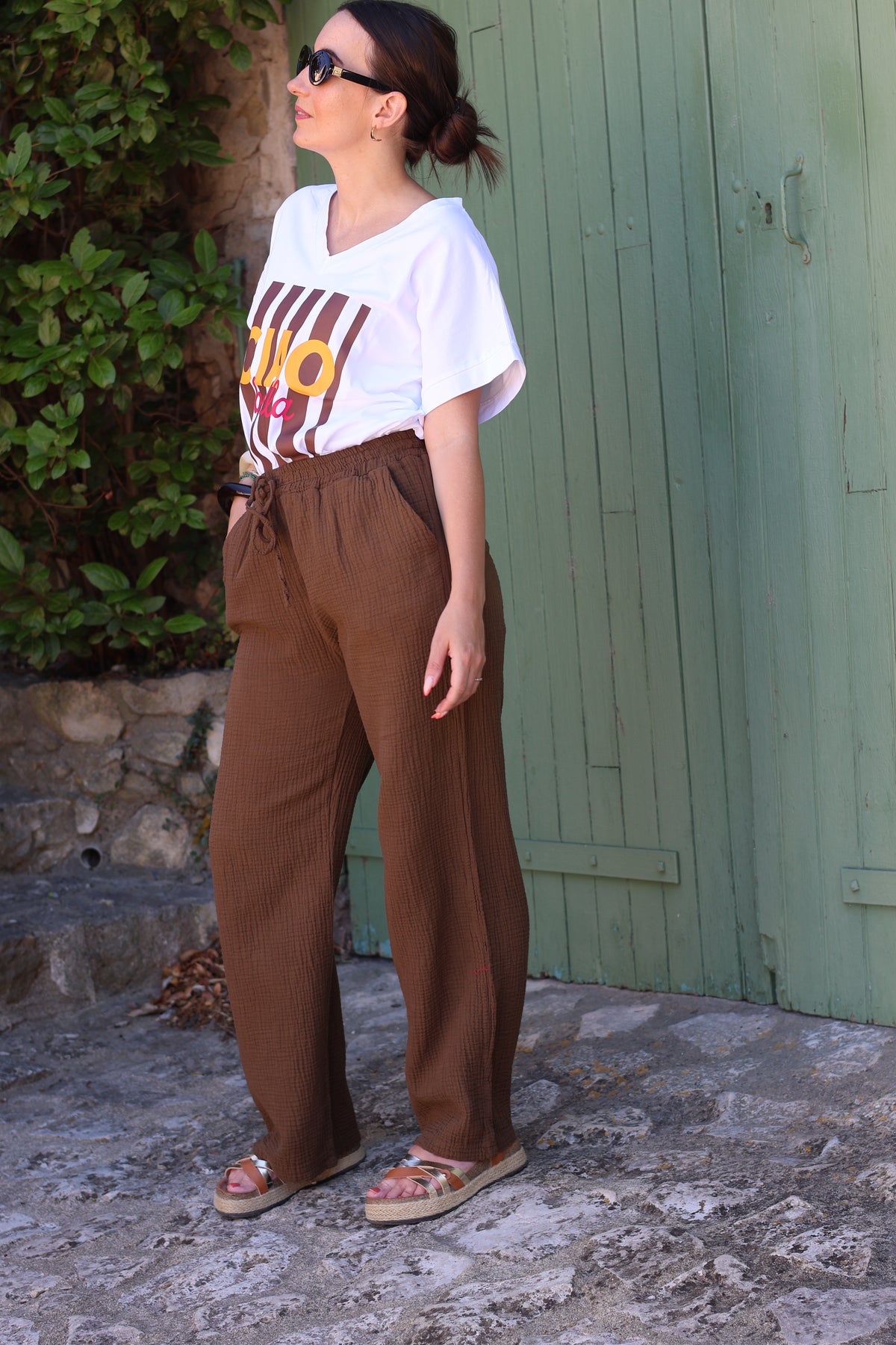 Pantalon LORI Gaze De Coton Marron