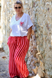 Pantalon Rayé LORI Belle Taille