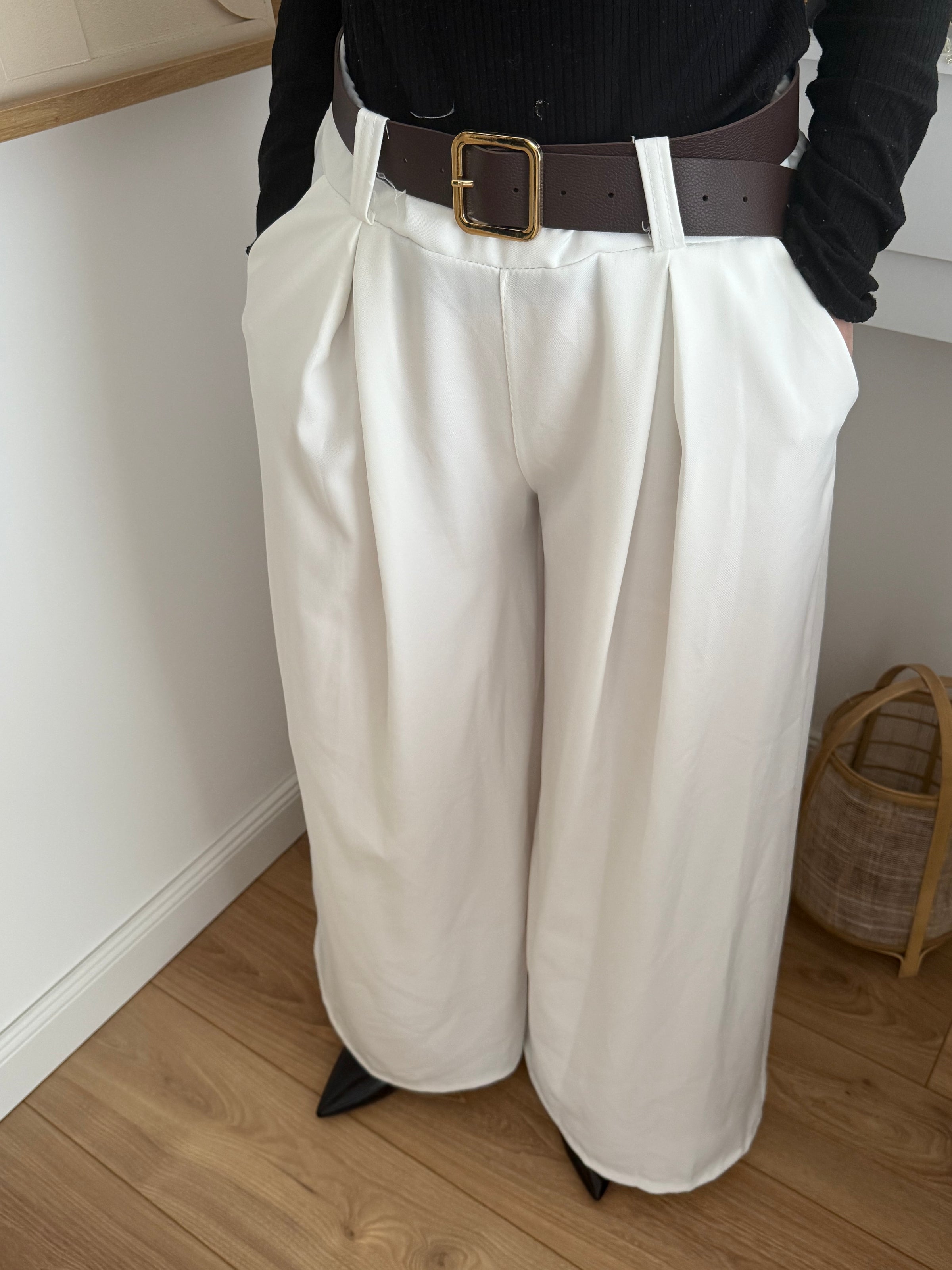 Pantalon palazzo avec ceinture LÉONARDO Blanc