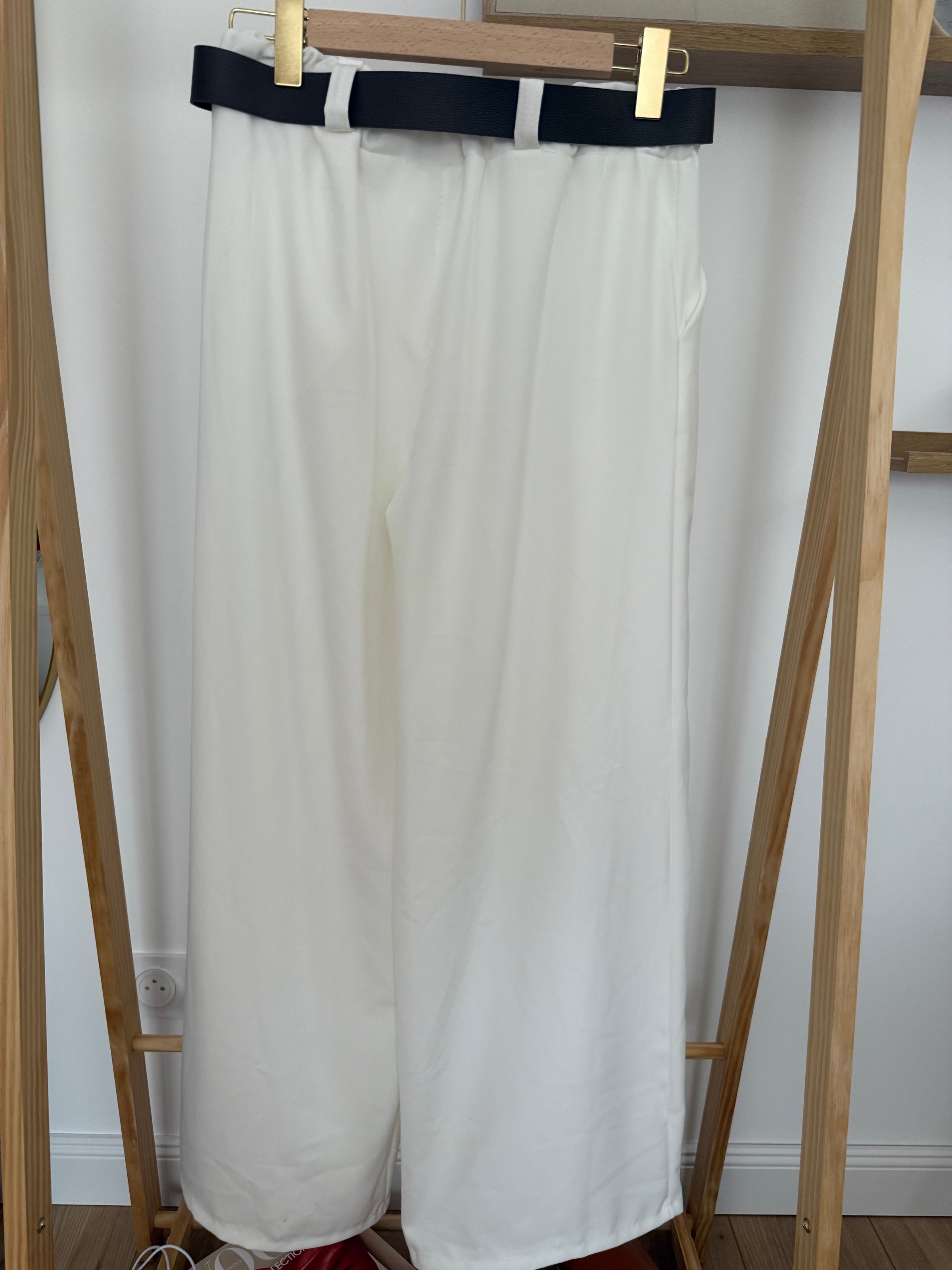 Pantalon palazzo avec ceinture LÉONARDO Blanc