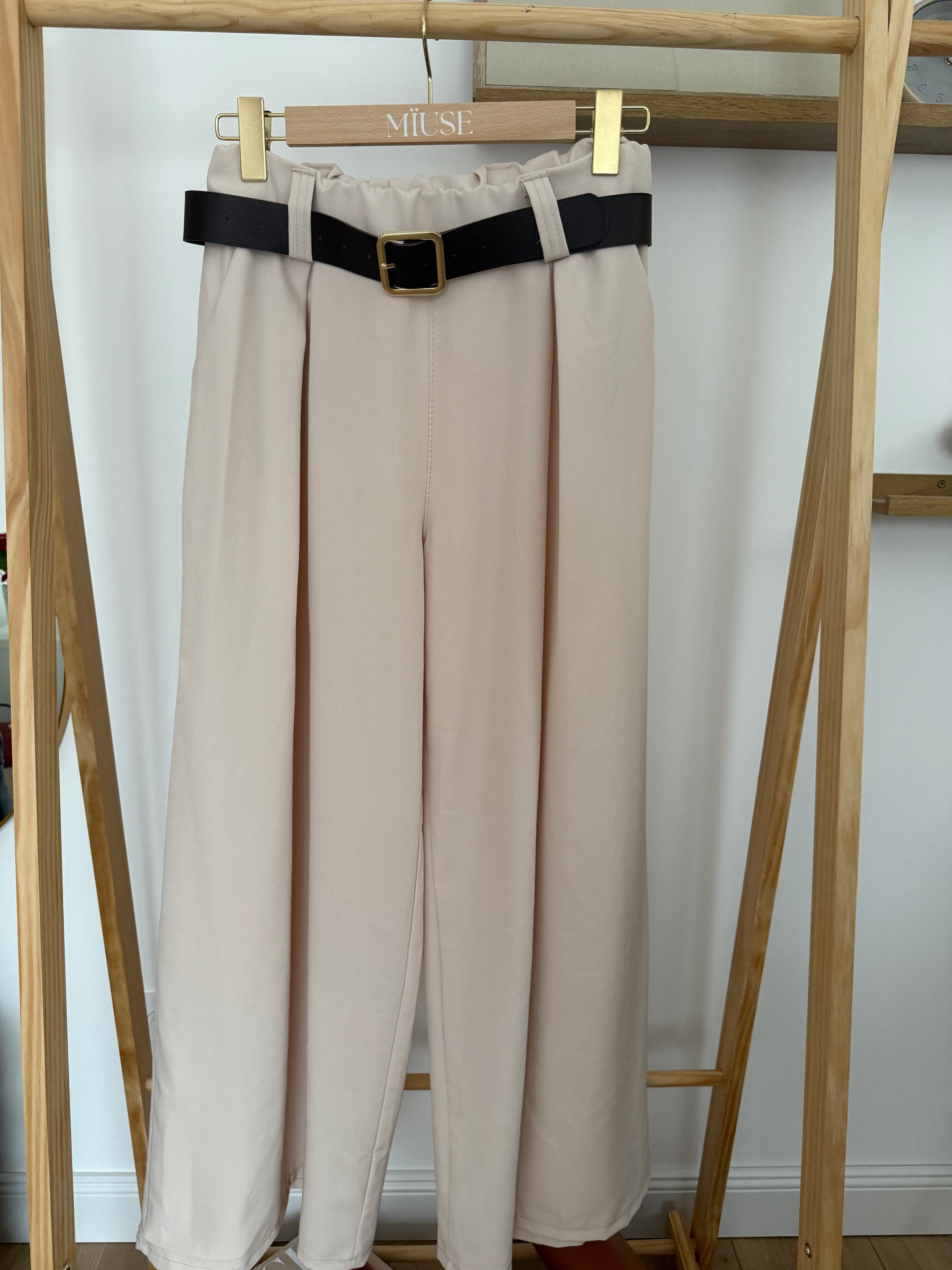 Pantalon palazzo avec ceinture LÉONARDO Écru