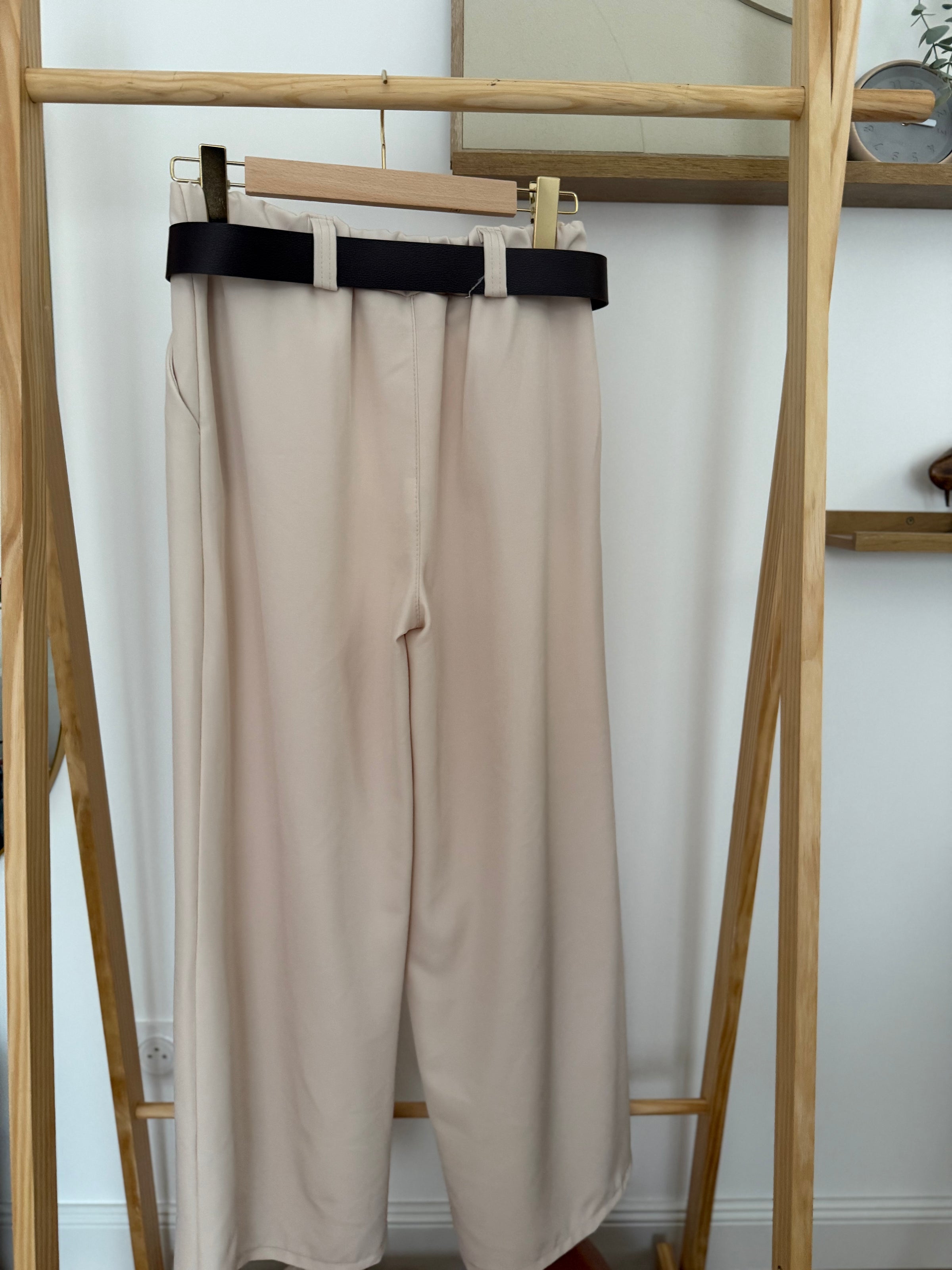 Pantalon palazzo avec ceinture LÉONARDO Écru