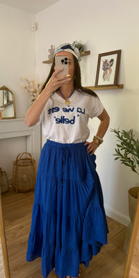 T-shirt col V Avec Imprimé LA VIE EST BELLE Bleu