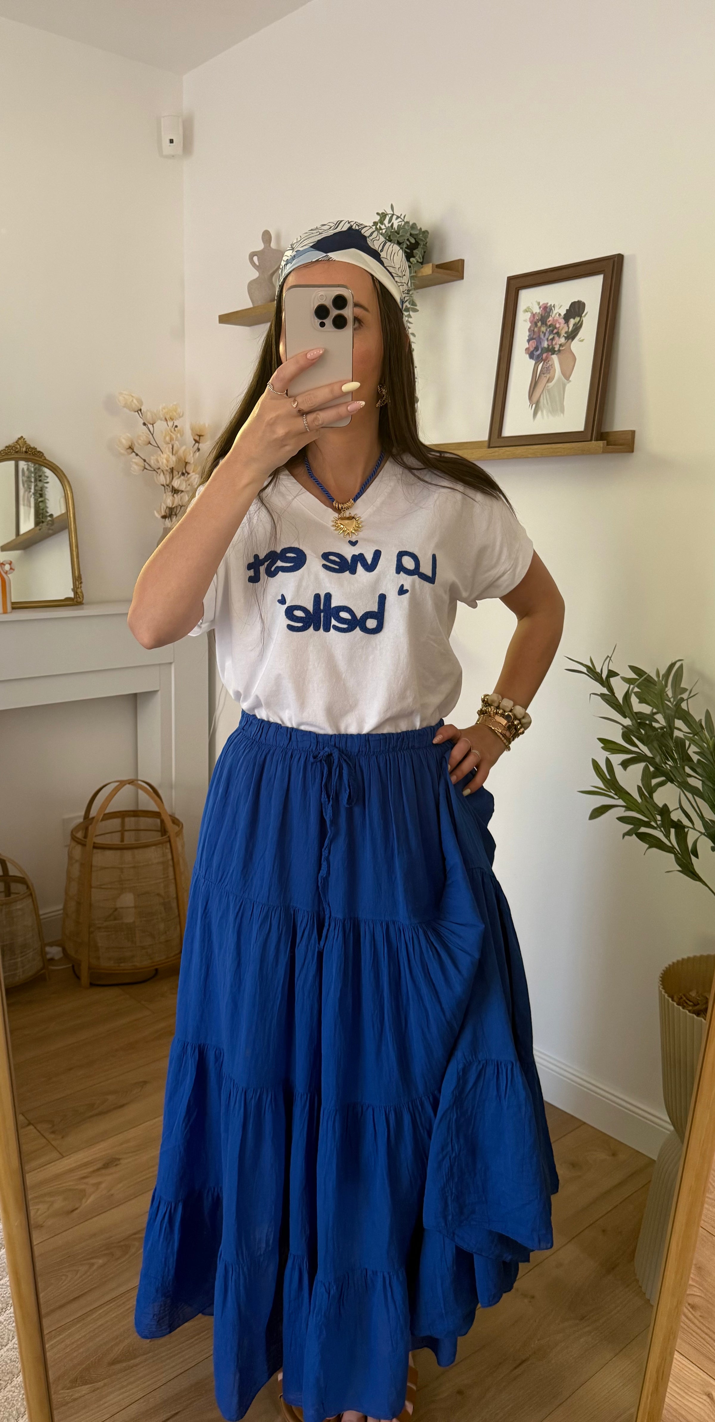 T-shirt col V Avec Imprimé LA VIE EST BELLE Bleu