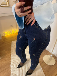 Jean mom avec broderie et strass CINDY