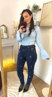 Jean mom avec broderie et strass CINDY