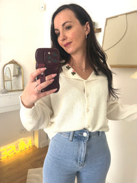 Gilet boutonné col revers brodé LOUISE