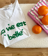 T-shirt col V Avec Imprimé LA VIE EST BELLE vert