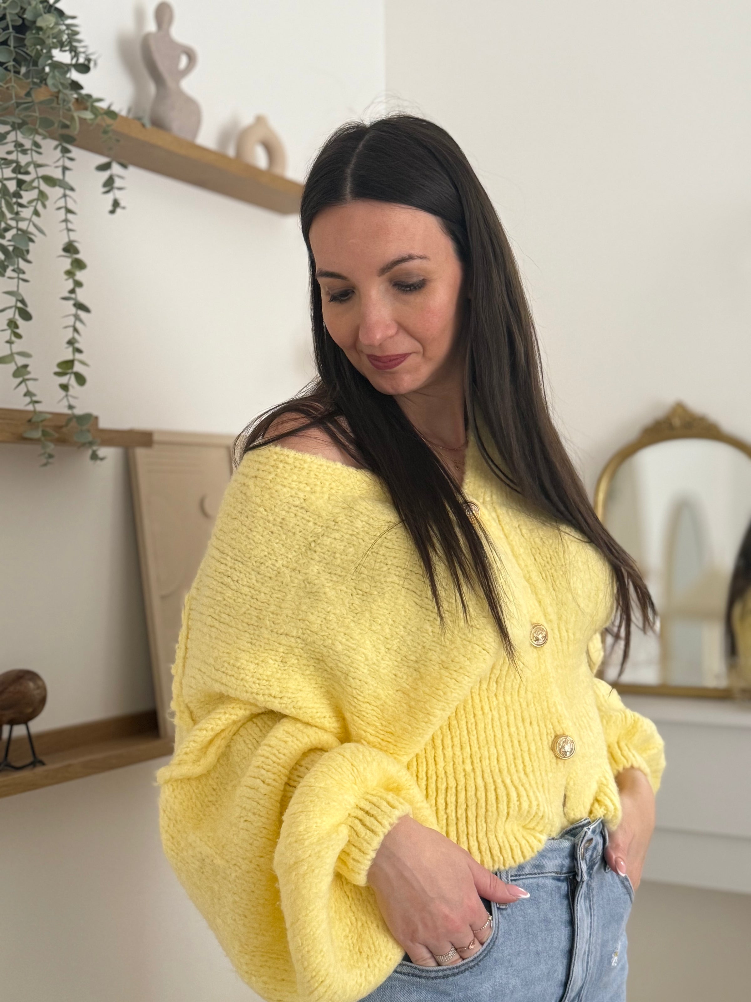 Gilet boutonné jaune MARIETTE