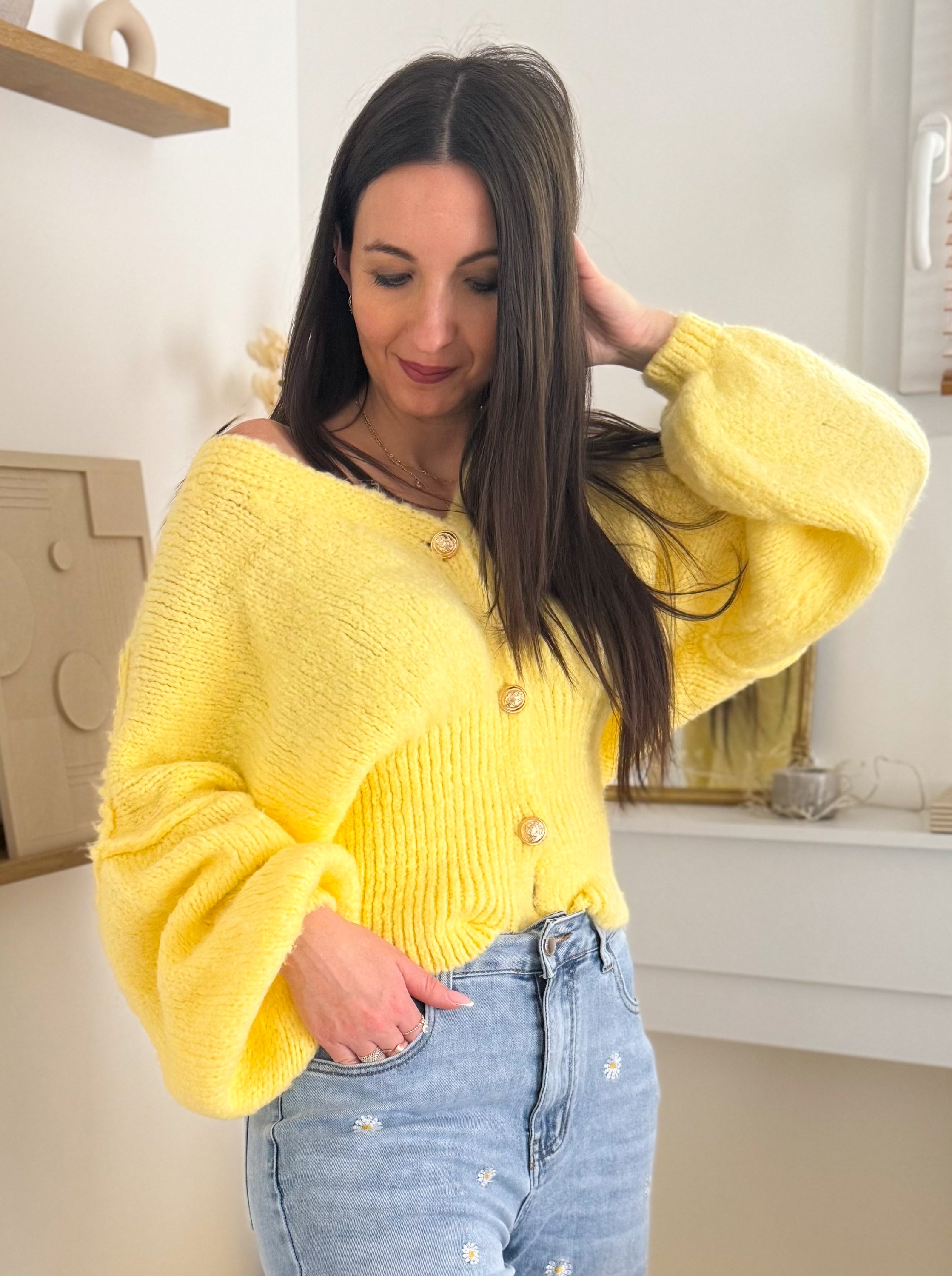 Gilet boutonné jaune MARIETTE