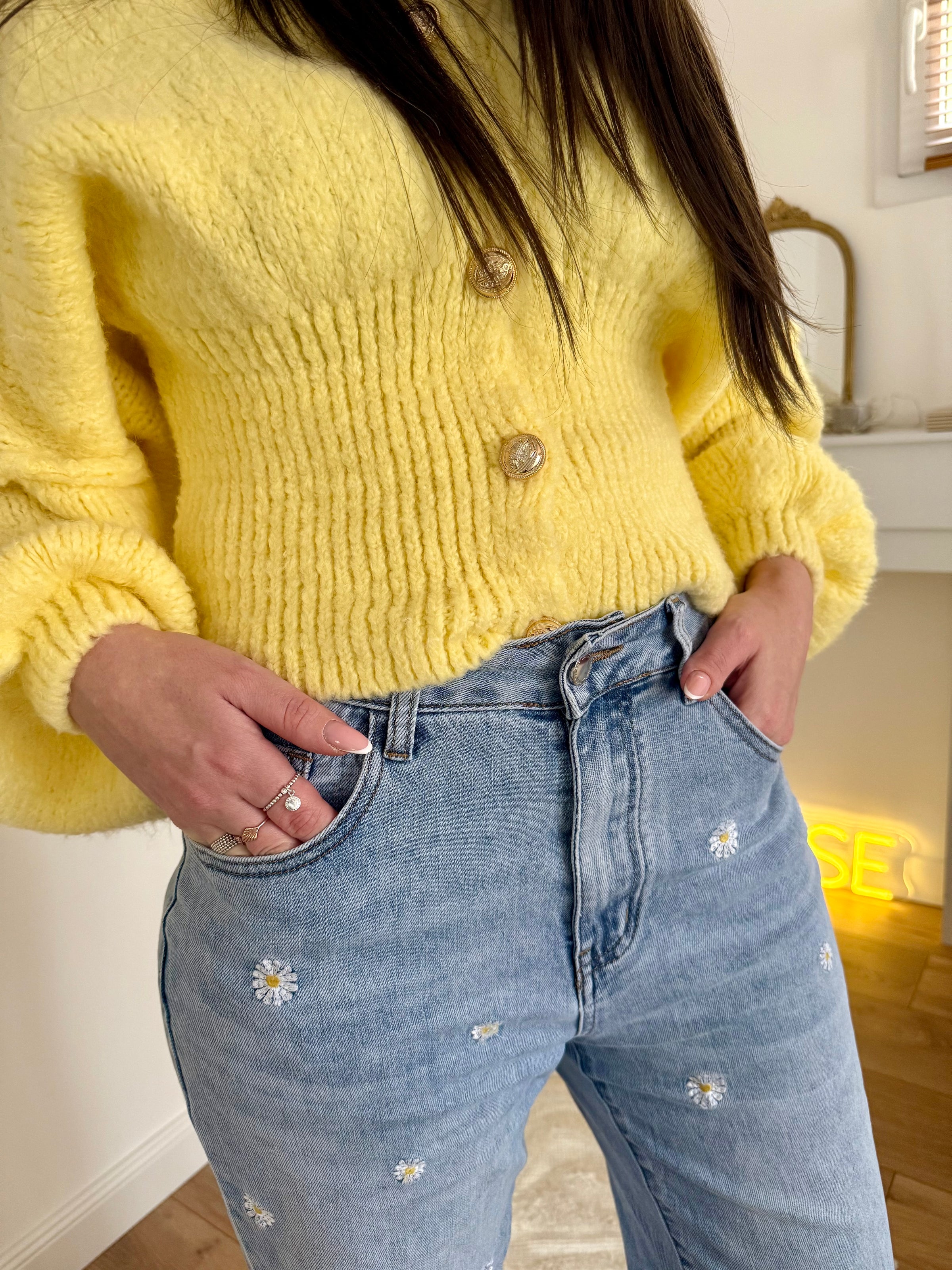 Jean fleuri brodé MARGUERITE