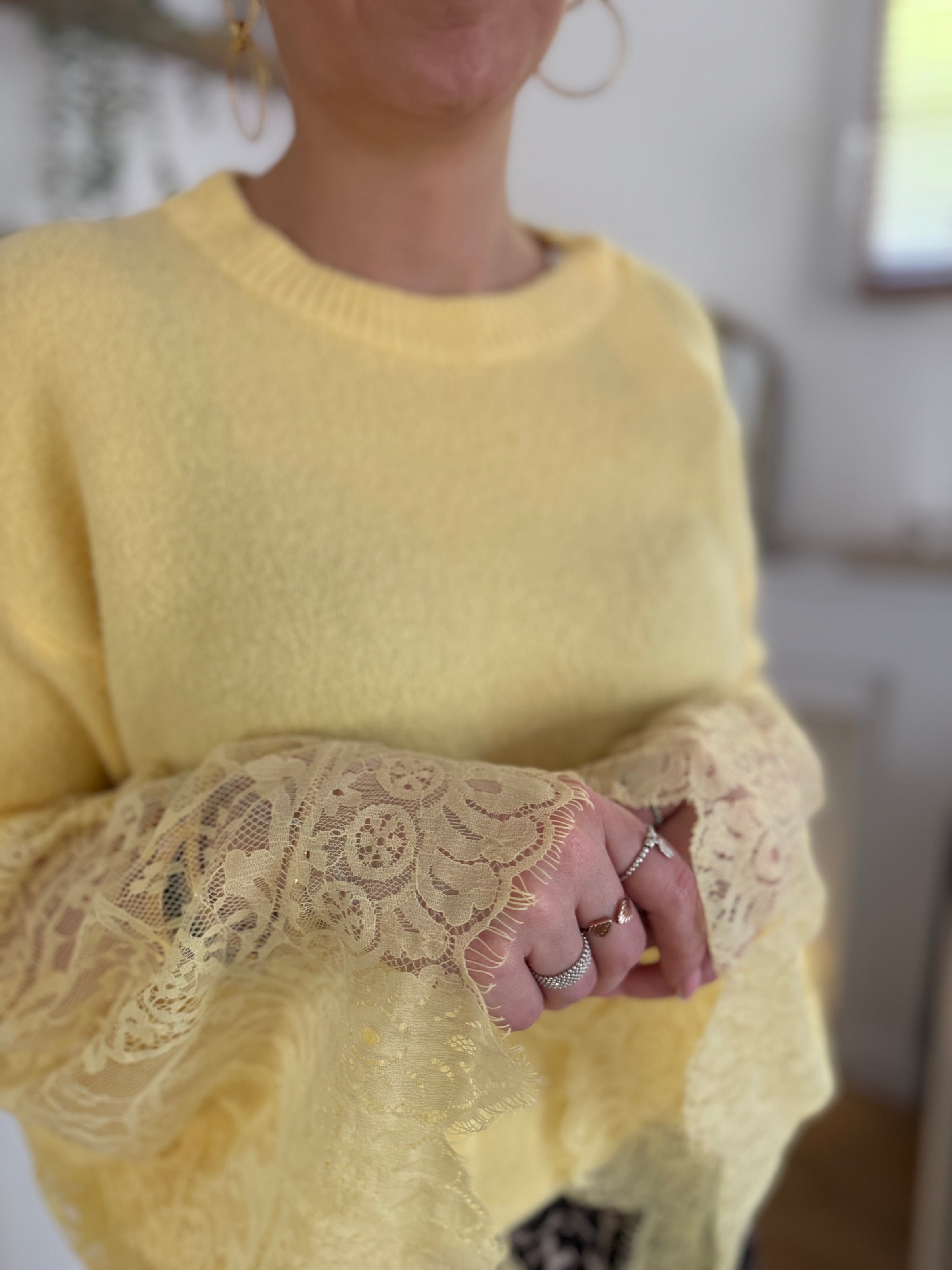 Pull doux manches en dentelle ALMA