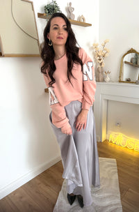Jupe longue en satin grise  BEVERLY