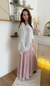 Jupe longue en satin vieux rose  BEVERLY