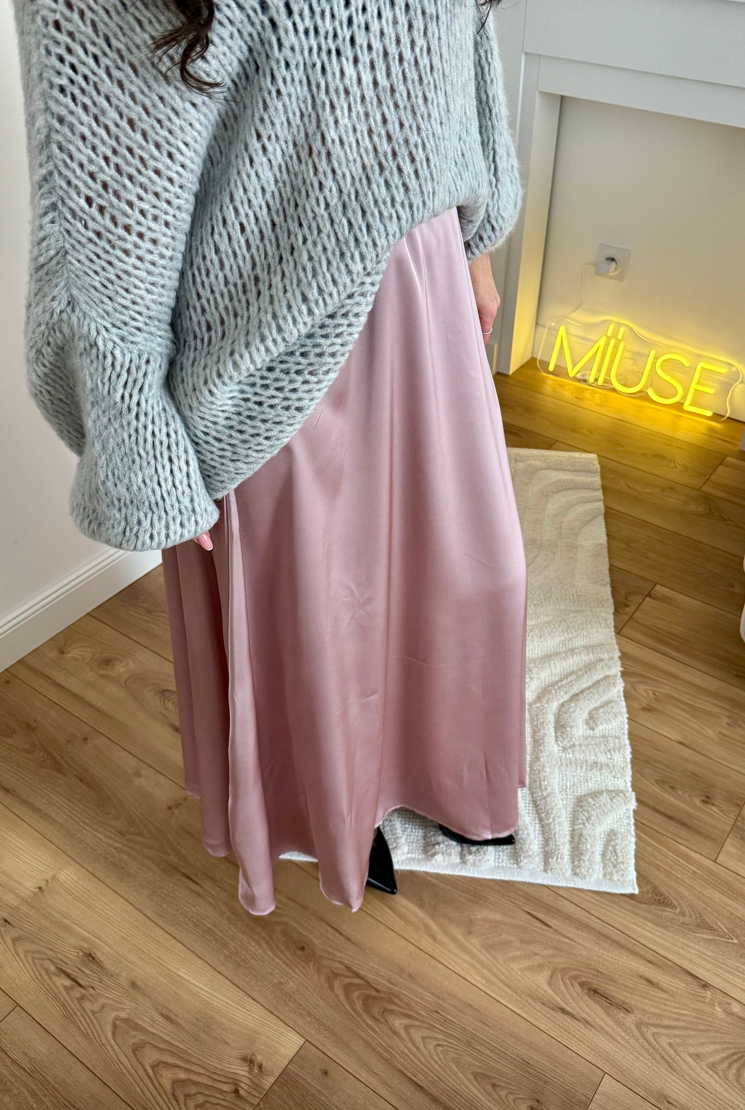 Jupe longue en satin vieux rose  BEVERLY