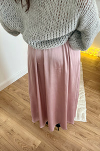 Jupe longue en satin vieux rose  BEVERLY