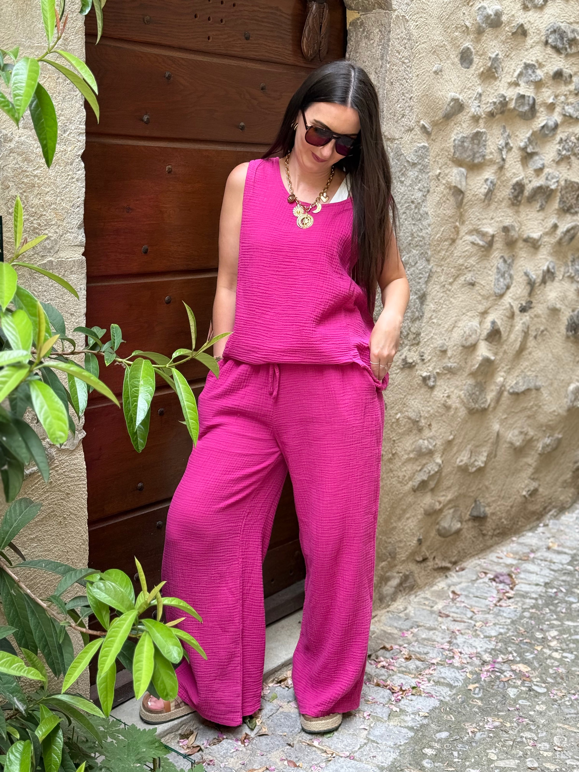 Ensemble Gaze De Coton PABLO Fuchsia