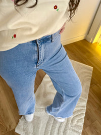 Jean wide leg stretch froufrou et frangé MONA