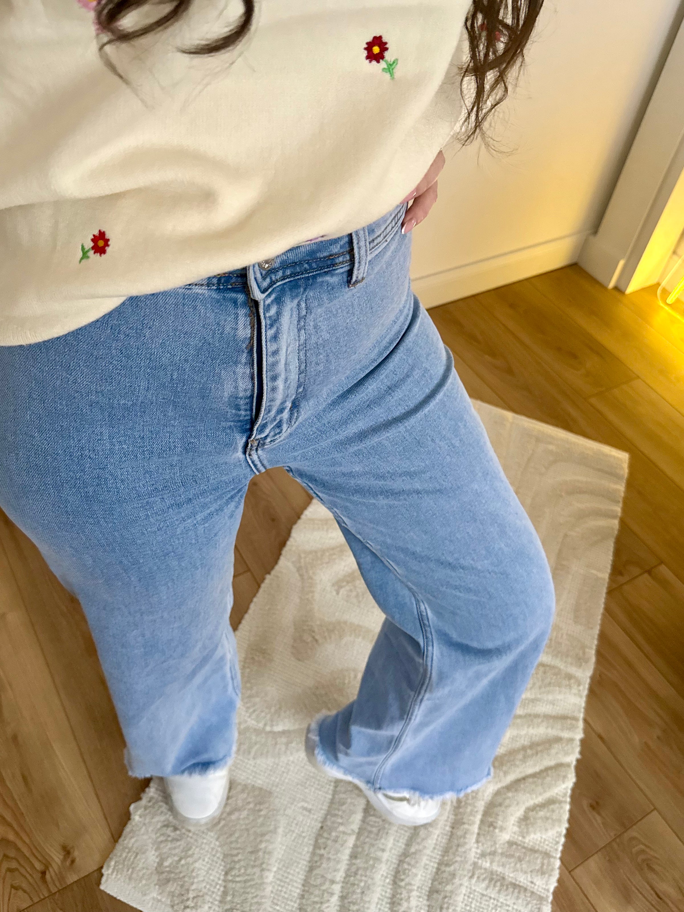 Jean wide leg stretch froufrou et frangé MONA