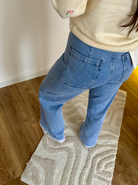 Jean wide leg stretch froufrou et frangé MONA