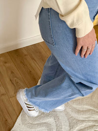 Jean wide leg stretch froufrou et frangé MONA