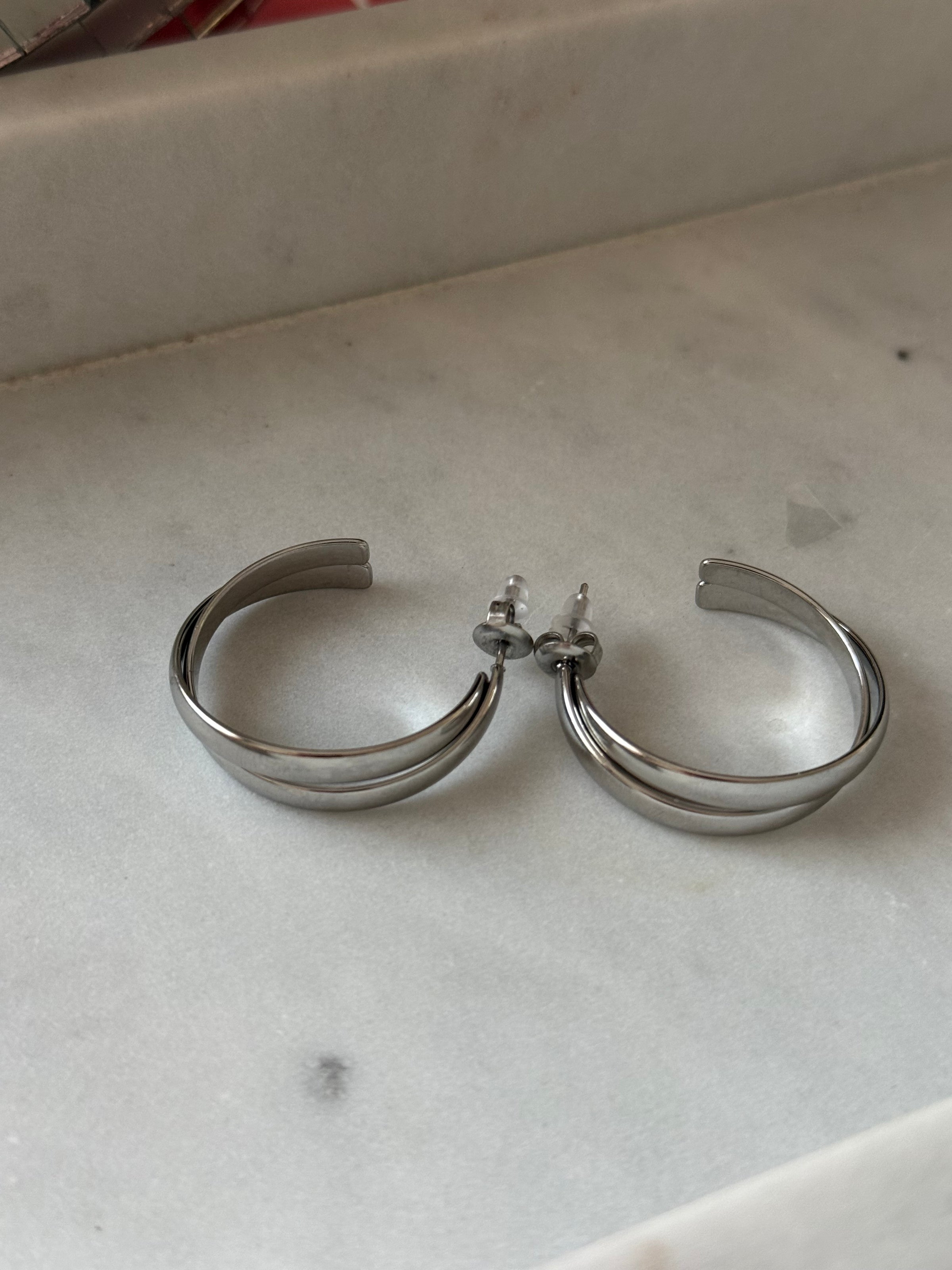 Boucles d'oreilles doubles créoles argentées HORTANCE