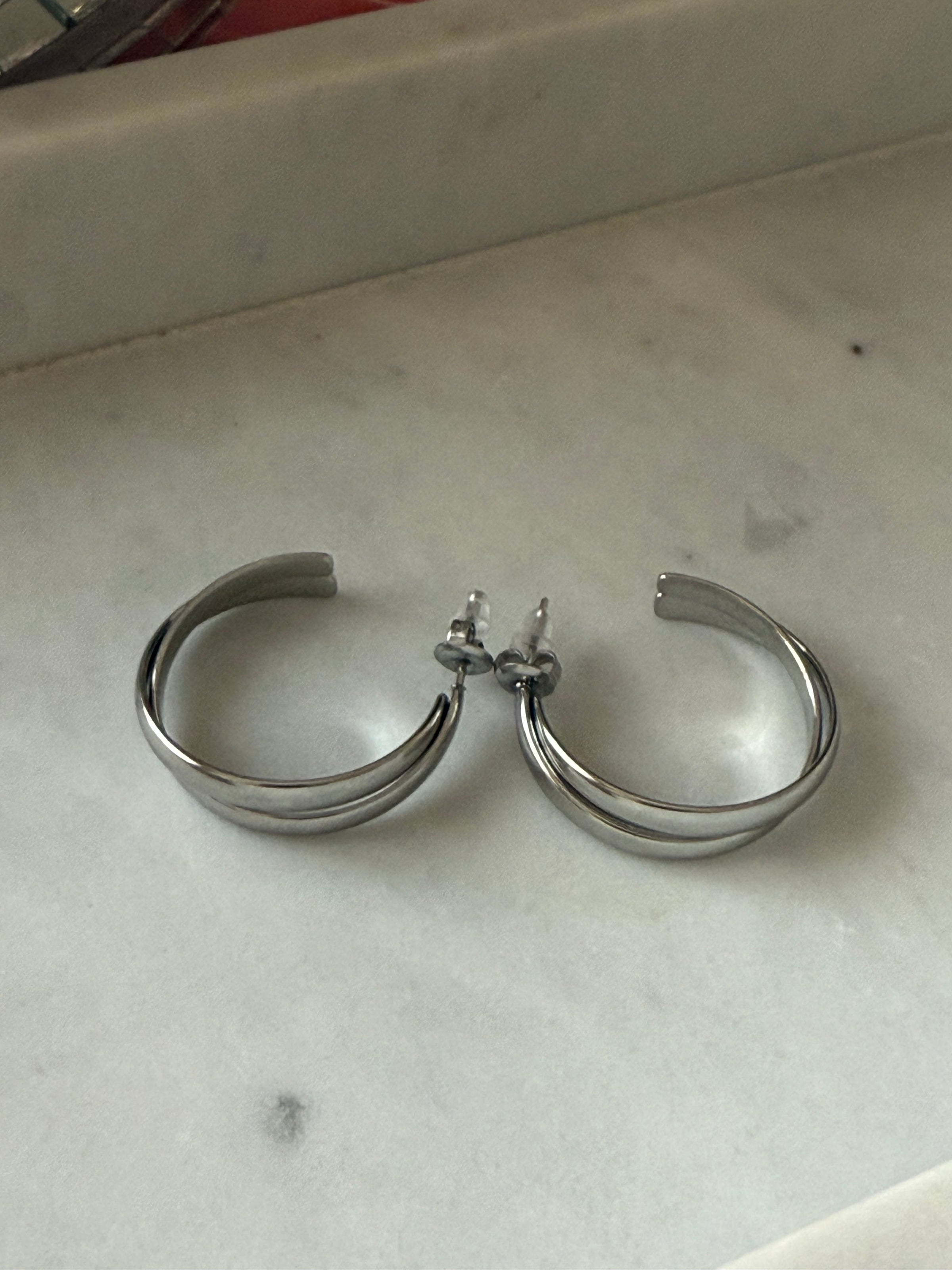 Boucles d'oreilles doubles créoles argentées HORTANCE