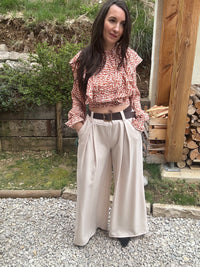 Pantalon palazzo avec ceinture LÉONARDO Écru