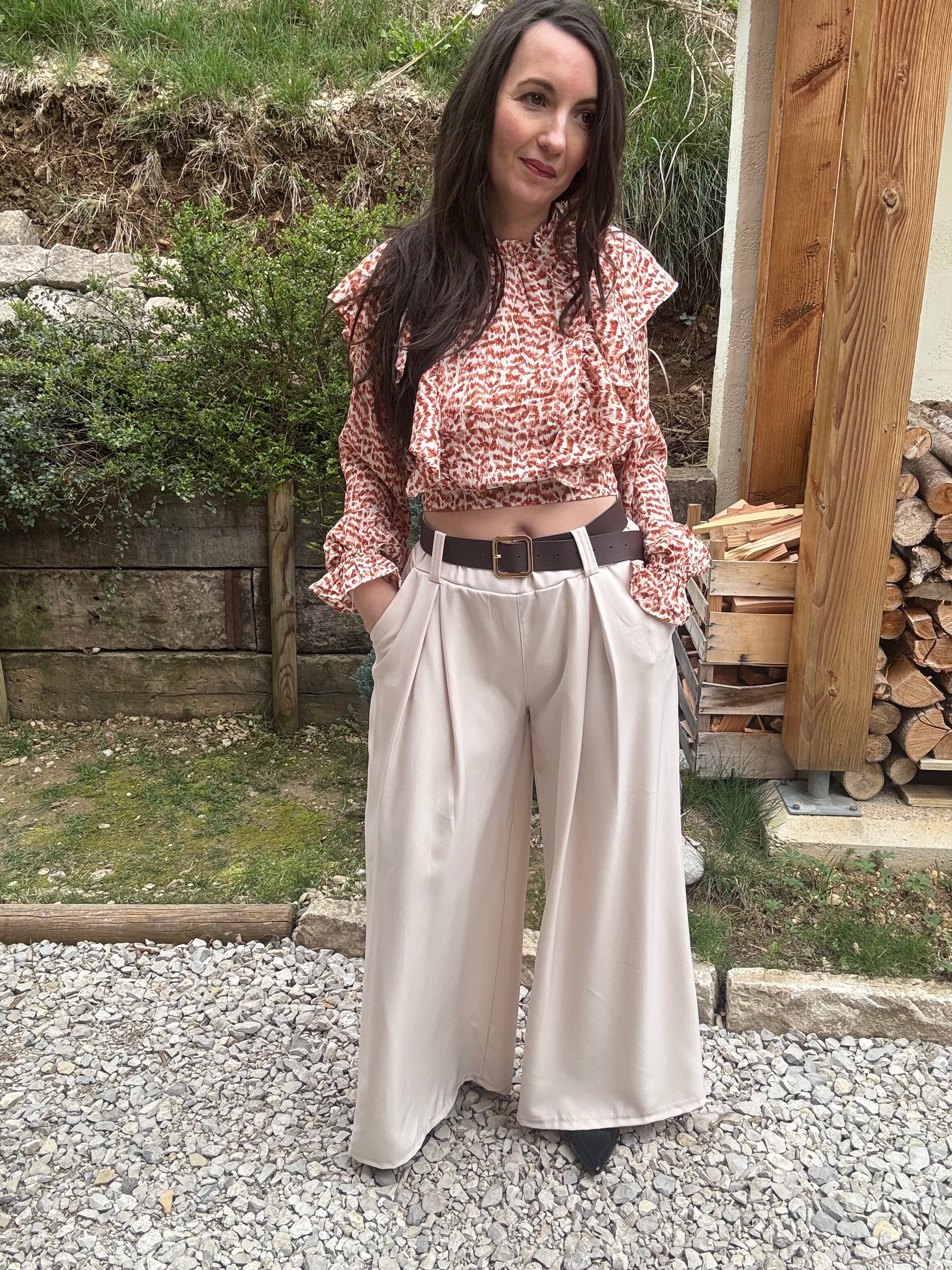 Pantalon palazzo avec ceinture LÉONARDO Écru