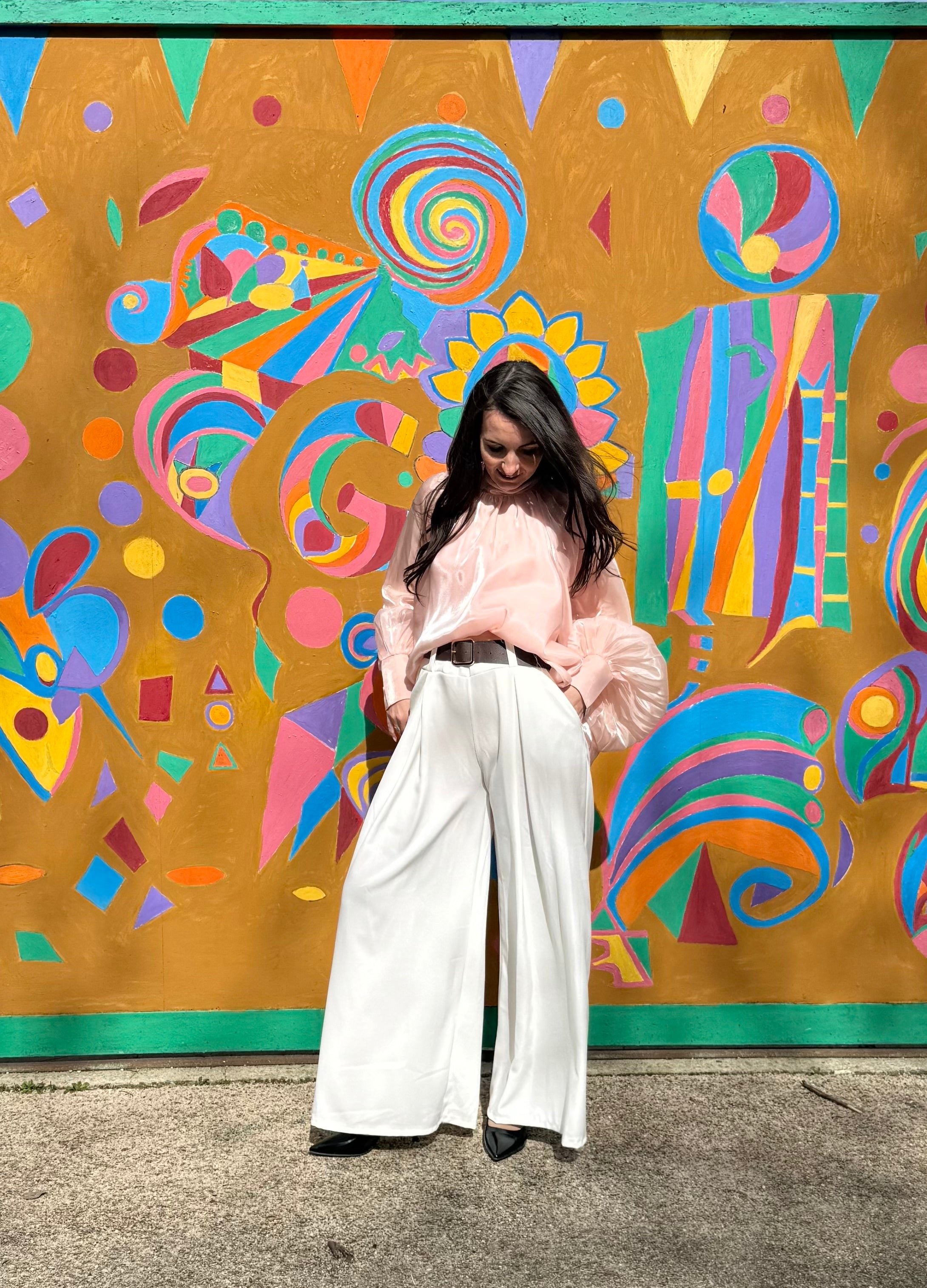 Pantalon palazzo avec ceinture LÉONARDO Blanc