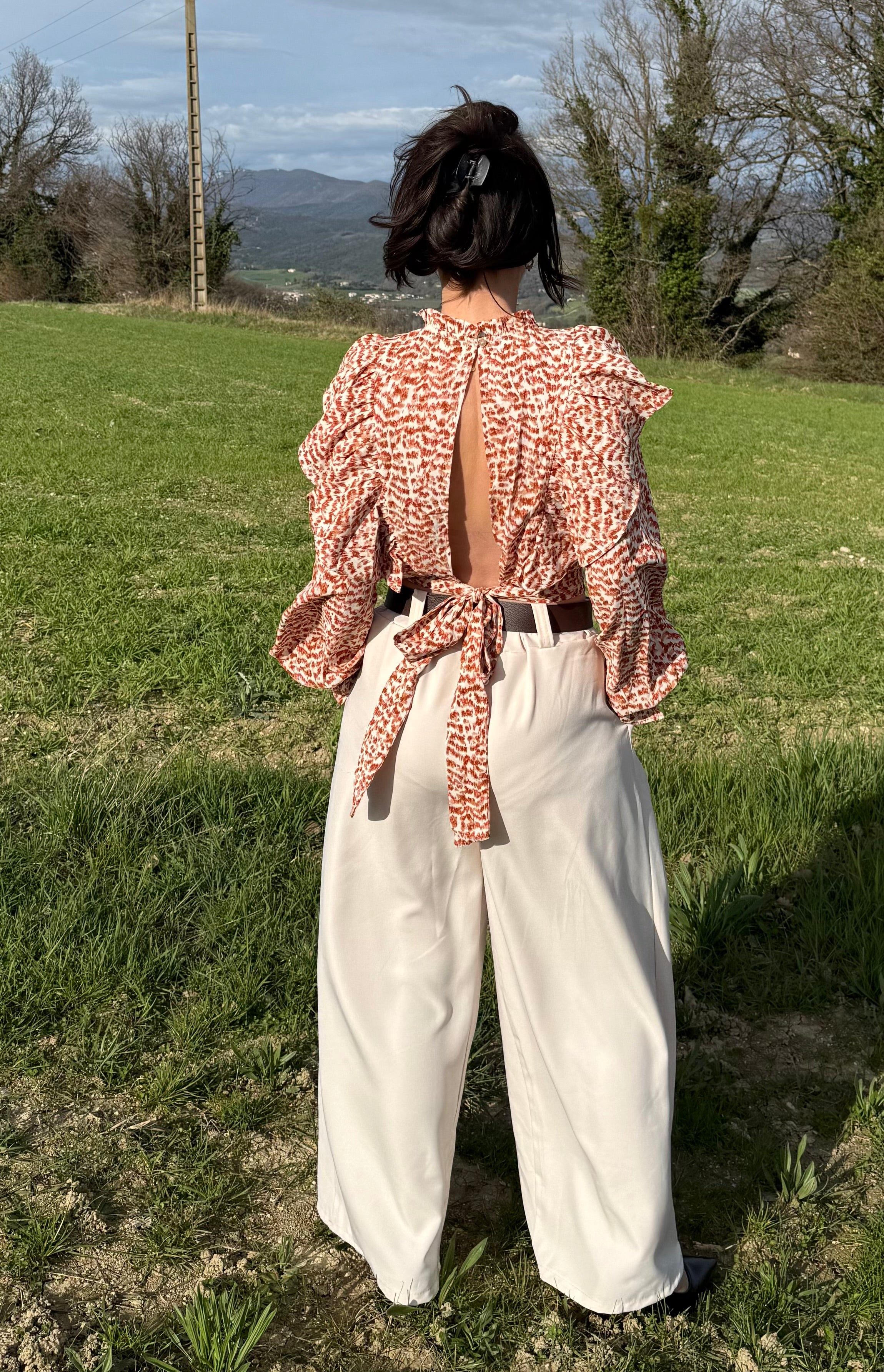 Pantalon palazzo avec ceinture LÉONARDO Écru